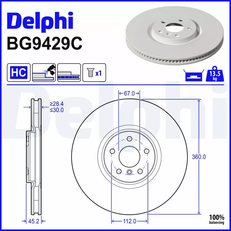 Jeu de 2 disques de frein avant DELPHI BG9429C