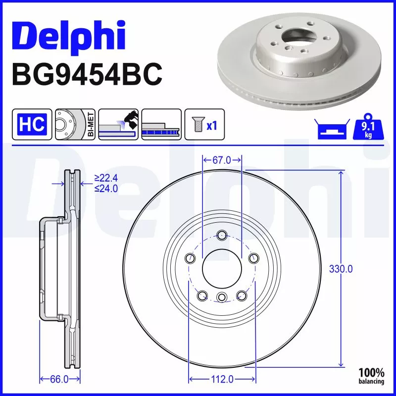 Jeu de 2 disques de frein avant DELPHI BG9454BC