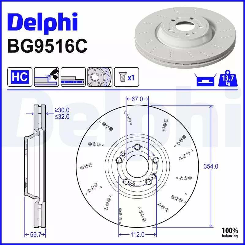 Jeu de 2 disques de frein avant DELPHI BG9516C