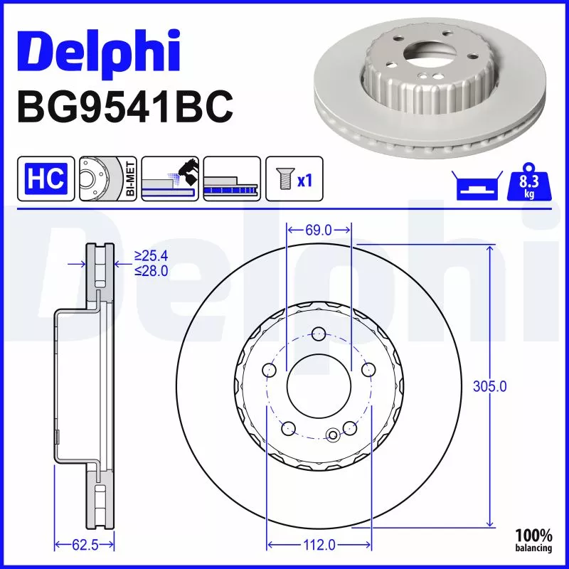 Jeu de 2 disques de frein avant DELPHI BG9541BC