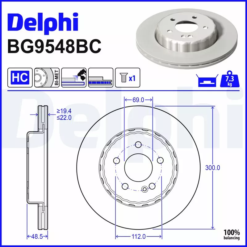 Jeu de 2 disques de frein arrière DELPHI BG9548BC