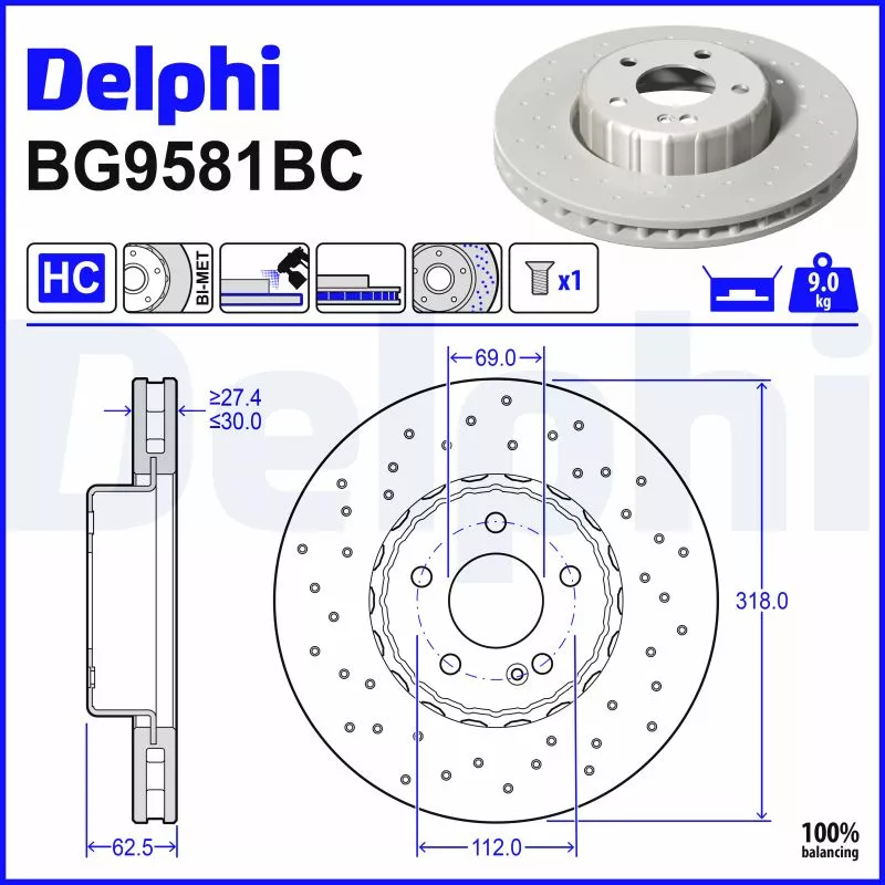 Jeu de 2 disques de frein avant DELPHI BG9581BC