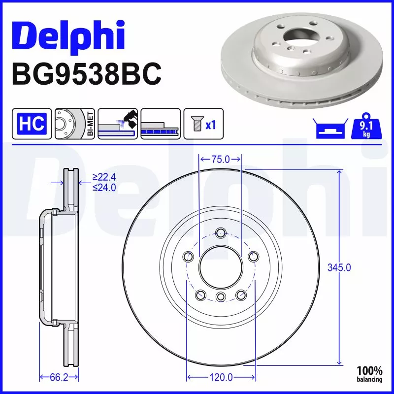 Jeu de 2 disques de frein arrière DELPHI BG9583BC
