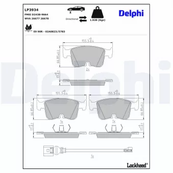 Jeu de 4 plaquettes de frein avant DELPHI