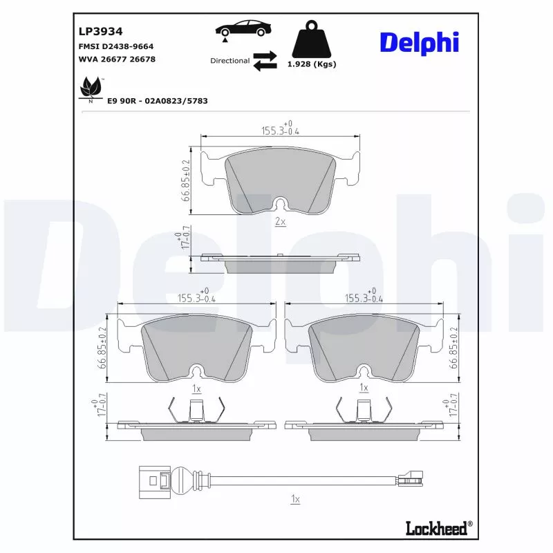 Jeu de 4 plaquettes de frein avant DELPHI LP3934
