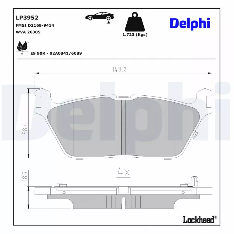 Jeu de 4 plaquettes de frein avant DELPHI LP3952