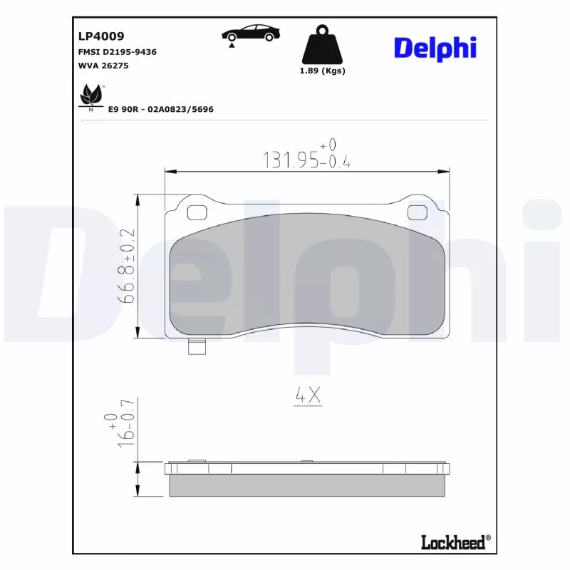 Jeu de 4 plaquettes de frein avant DELPHI LP4009