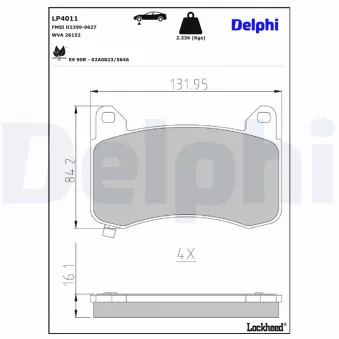 Jeu de 4 plaquettes de frein avant DELPHI