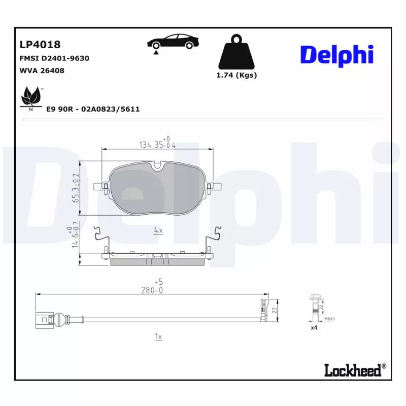 Jeu de 4 plaquettes de frein avant DELPHI LP4018