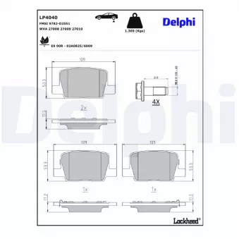 Jeu de 4 plaquettes de frein avant DELPHI