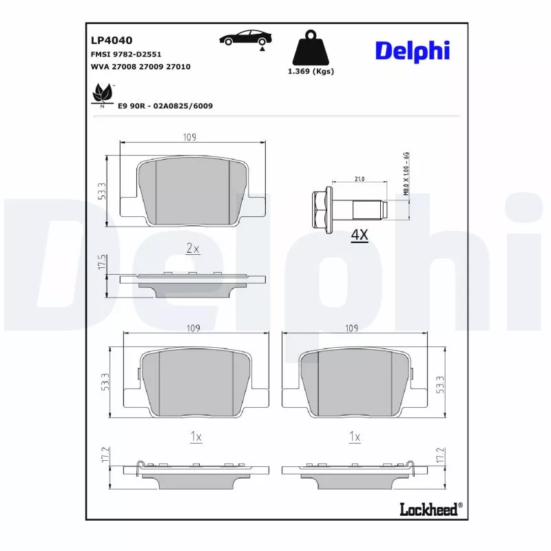 Jeu de 4 plaquettes de frein avant DELPHI LP4040