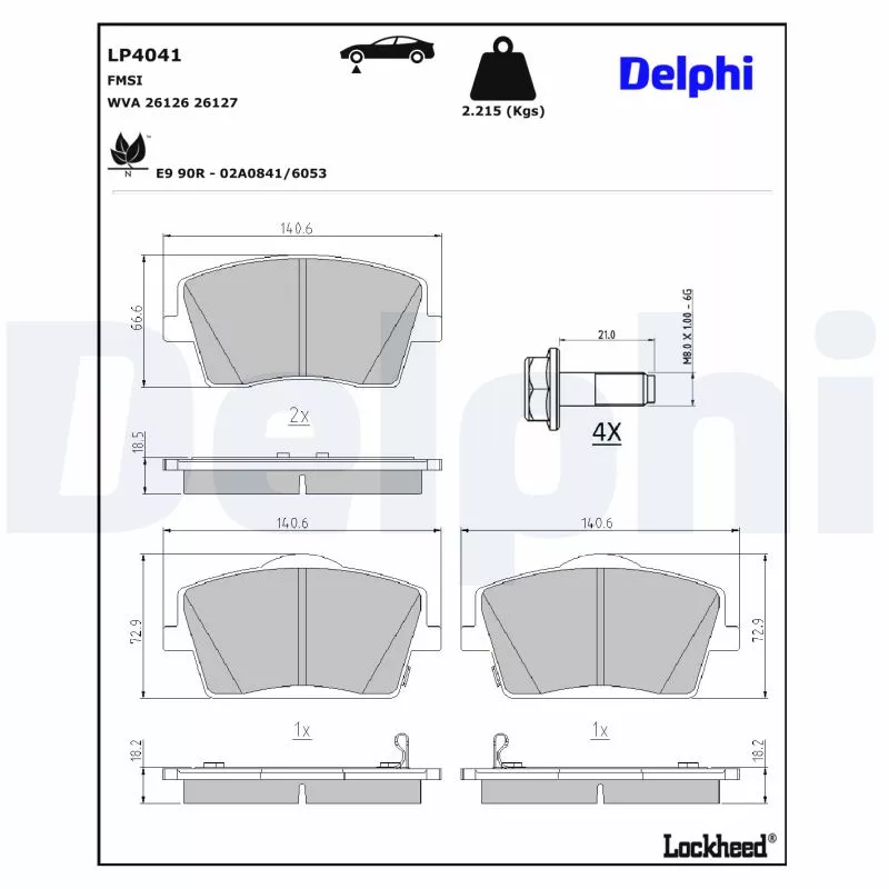 Jeu de 4 plaquettes de frein avant DELPHI LP4041