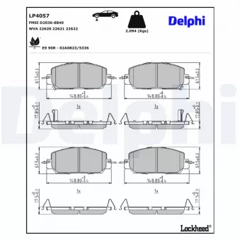 Jeu de 4 plaquettes de frein avant DELPHI