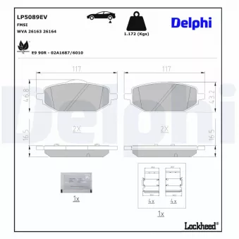 Jeu de 4 plaquettes de frein avant DELPHI