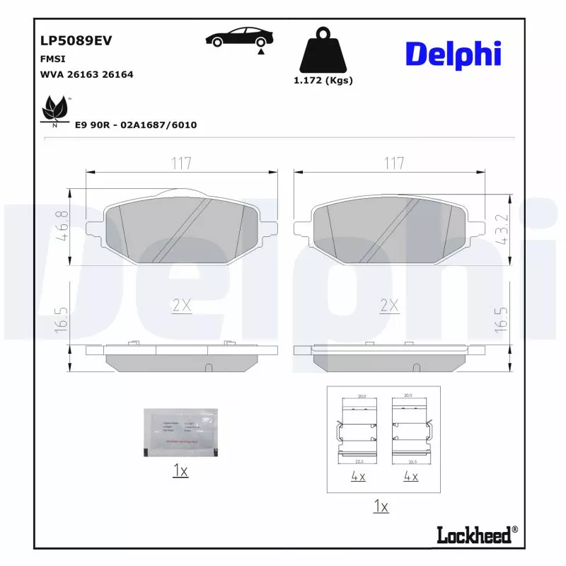 Jeu de 4 plaquettes de frein avant DELPHI LP5089EV