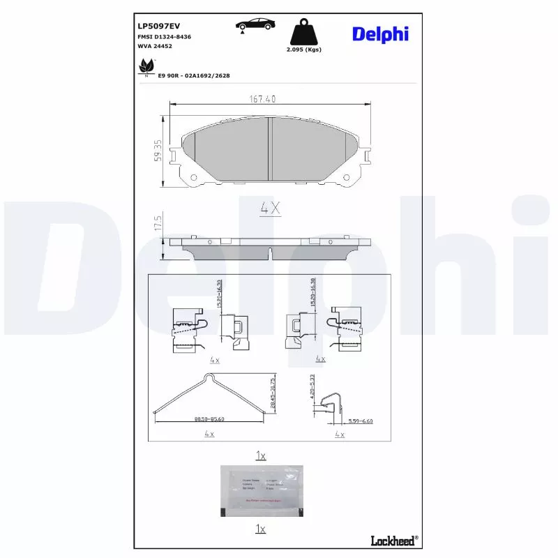 Jeu de 4 plaquettes de frein avant DELPHI LP5097EV