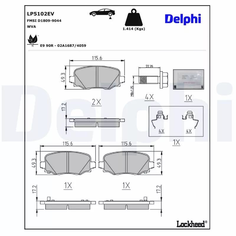 Jeu de 4 plaquettes de frein avant DELPHI LP5102EV