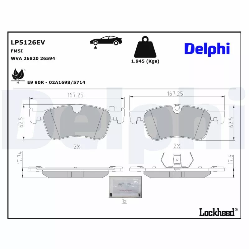 Jeu de 4 plaquettes de frein avant DELPHI LP5126EV