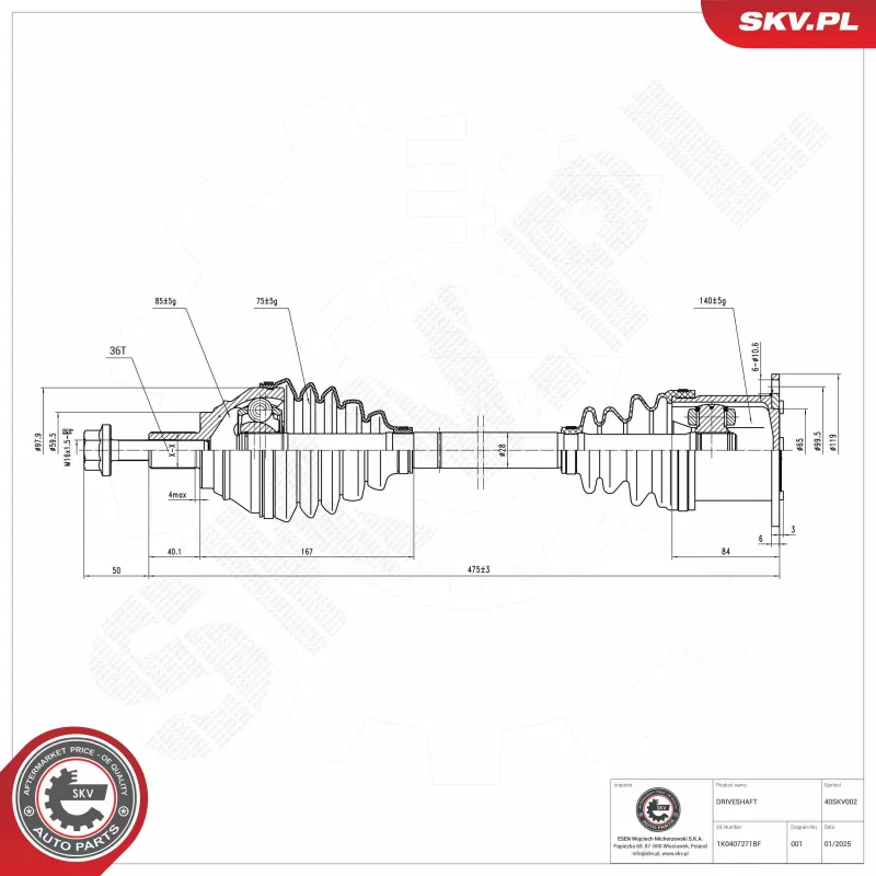 Arbre de transmission ESEN SKV 40SKV002