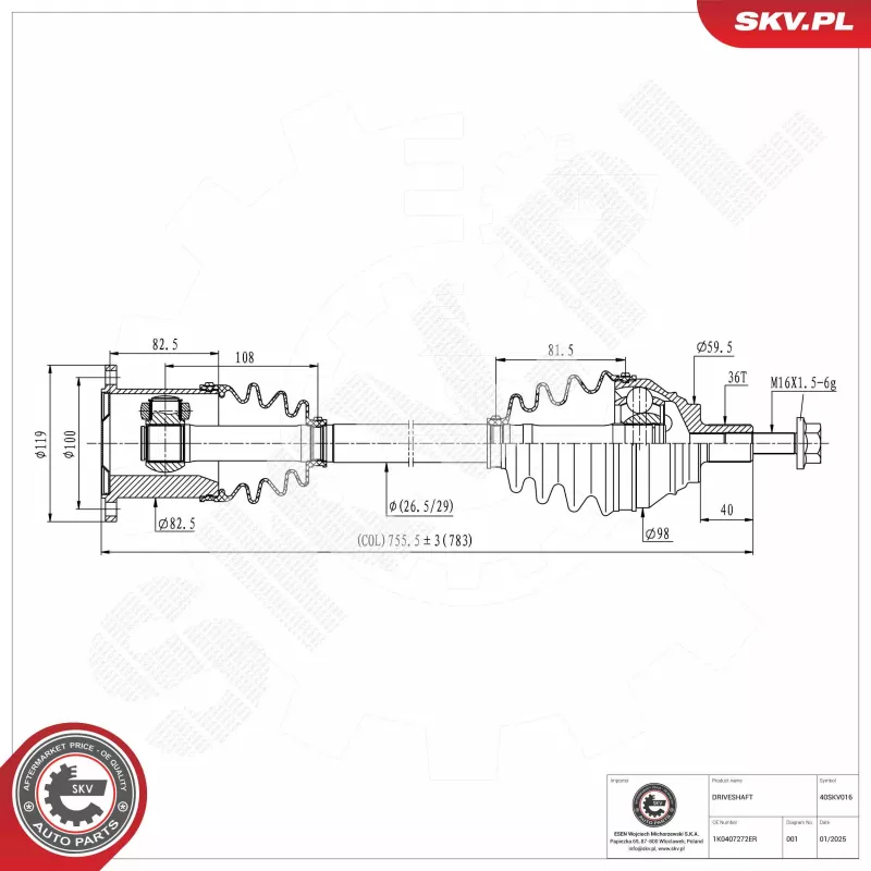 Arbre de transmission ESEN SKV 40SKV016