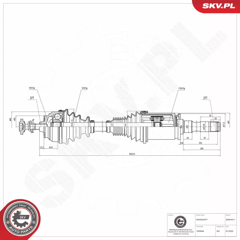Arbre de transmission ESEN SKV 40SKV017