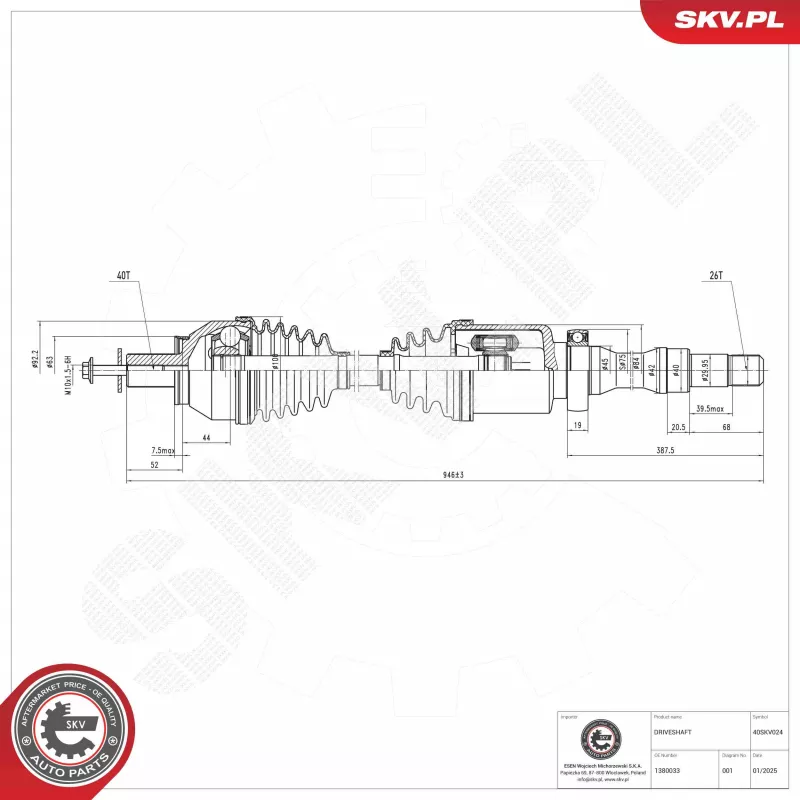 Arbre de transmission ESEN SKV 40SKV024