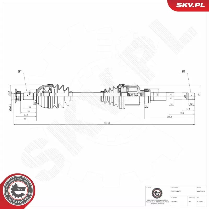 Arbre de transmission ESEN SKV 40SKV025