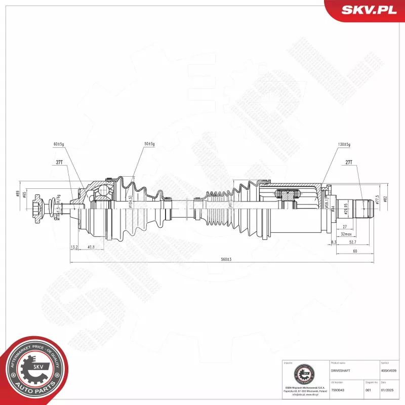 Arbre de transmission ESEN SKV 40SKV039