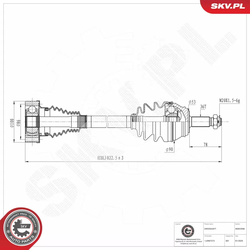 Arbre de transmission ESEN SKV 40SKV040