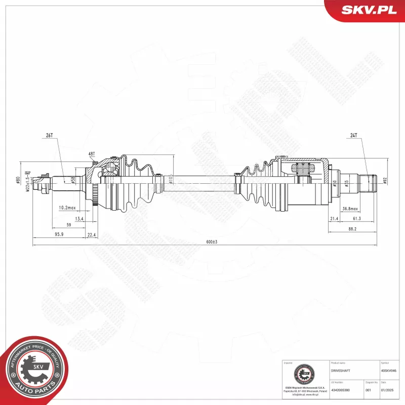 Arbre de transmission ESEN SKV 40SKV046