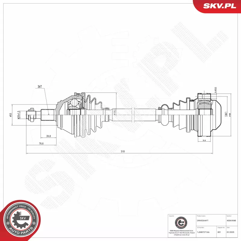 Arbre de transmission ESEN SKV 40SKV048