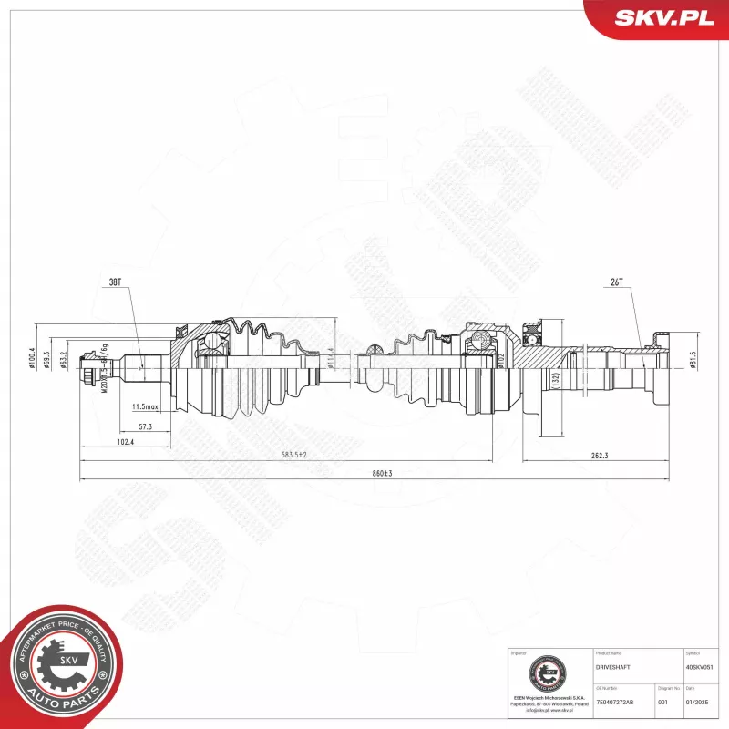 Arbre de transmission ESEN SKV 40SKV051