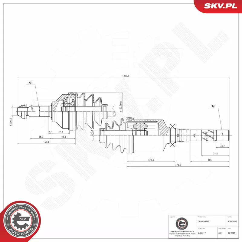 Arbre de transmission ESEN SKV 40SKV062