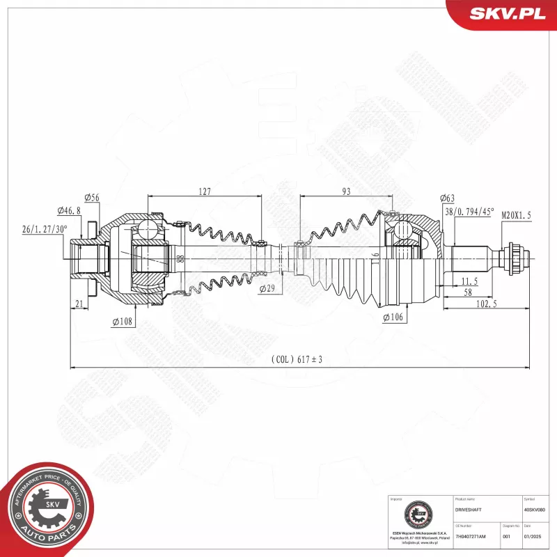 Arbre de transmission ESEN SKV 40SKV080
