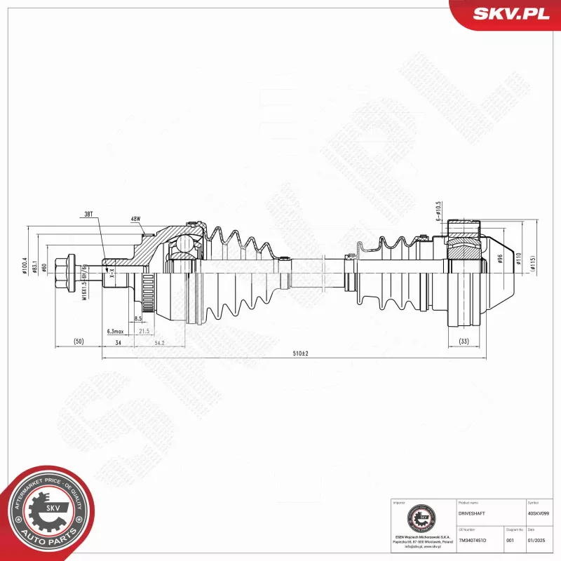 Arbre de transmission ESEN SKV 40SKV099 - Visuel 3