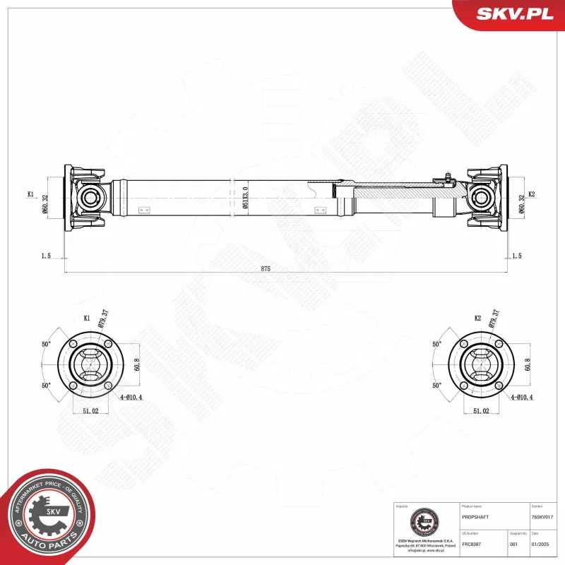 Arbre de transmission ESEN SKV 76SKV017