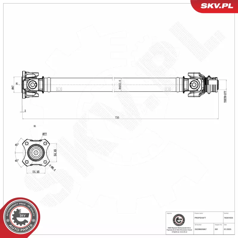 Arbre de transmission ESEN SKV 76SKV025