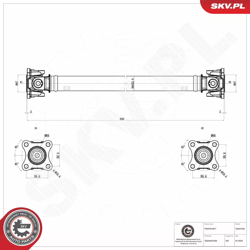 Arbre de transmission ESEN SKV 76SKV030