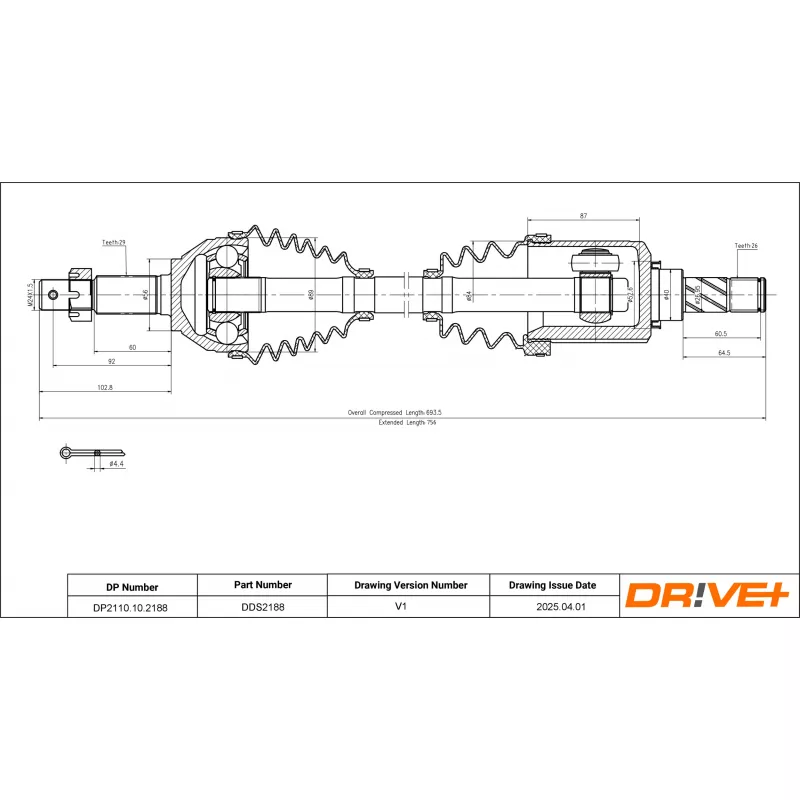 Arbre de transmission avant gauche Dr!ve+ DP2110.10.2188