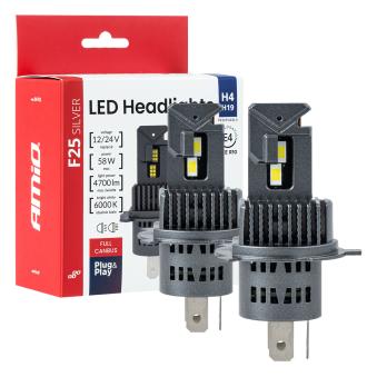 Ampoules LED voiture F25 SILVER FULL CANBUS 58W H4 H19 12V 24V AMIO 04703