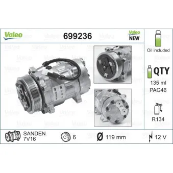 Compresseur, climatisation VALEO 699236