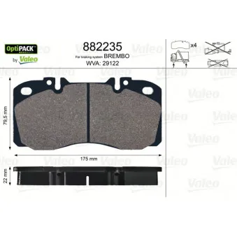 Jeu de 4 plaquettes de frein avant VALEO 882235