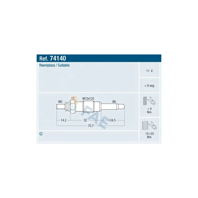 Bougie de préchauffage FAE 74140