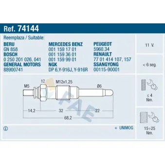 Bougie de préchauffage FAE 74144