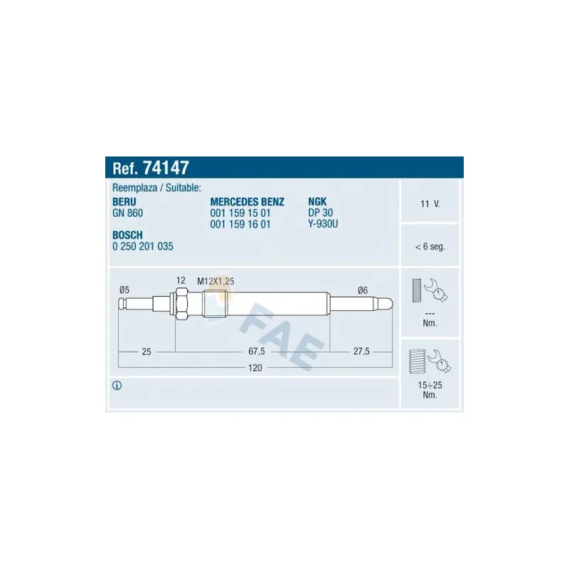 Bougie de préchauffage FAE 74147