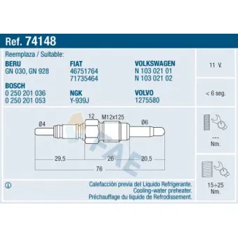 Bougie de préchauffage FAE 74148