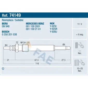 Bougie de préchauffage FAE 74149