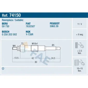 Bougie de préchauffage FAE 74150