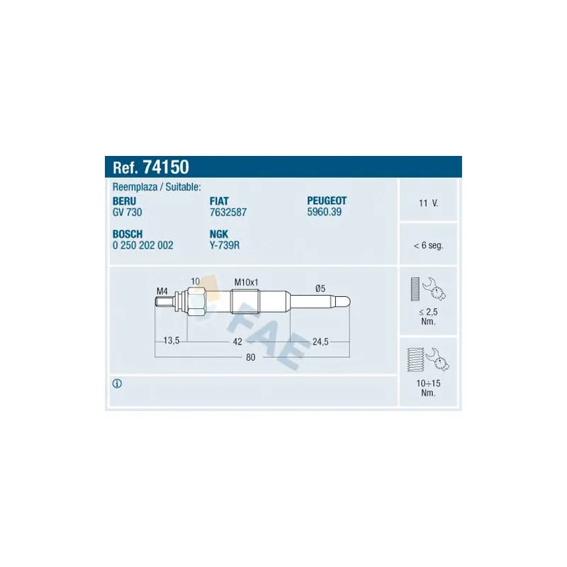 Bougie de préchauffage FAE 74150