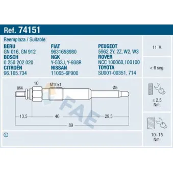 Bougie de préchauffage FAE 74151